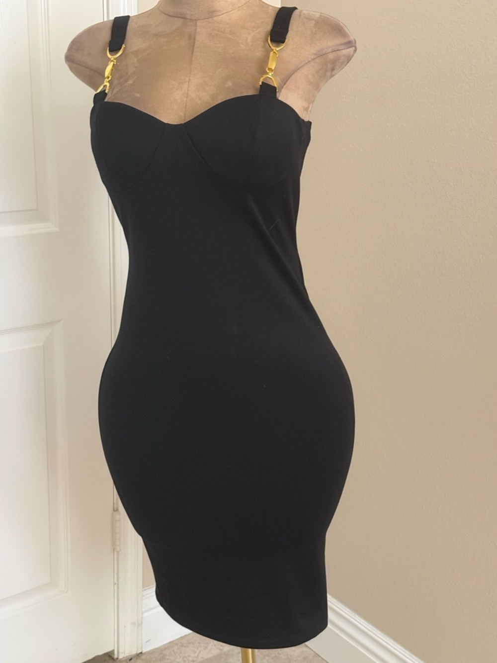 Black Bodycon Dress with Gold Hardware VENUS